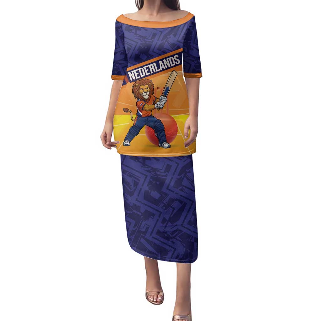 Custom Netherlands Cricket Family Matching Puletasi and Hawaiian Shirt Go Flying Dutchmen Lion Mascot - Wonder Print Shop