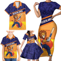 Custom Netherlands Cricket Family Matching Short Sleeve Bodycon Dress and Hawaiian Shirt Go Flying Dutchmen Lion Mascot - Wonder Print Shop