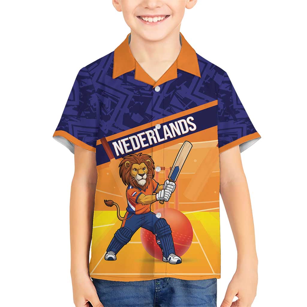 Custom Netherlands Cricket Family Matching Short Sleeve Bodycon Dress and Hawaiian Shirt Go Flying Dutchmen Lion Mascot - Wonder Print Shop