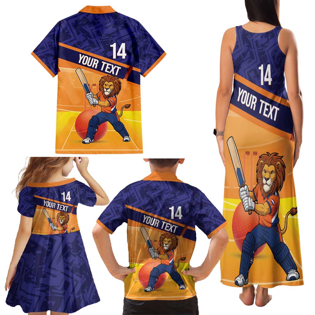 Custom Netherlands Cricket Family Matching Tank Maxi Dress and Hawaiian Shirt Go Flying Dutchmen Lion Mascot - Wonder Print Shop