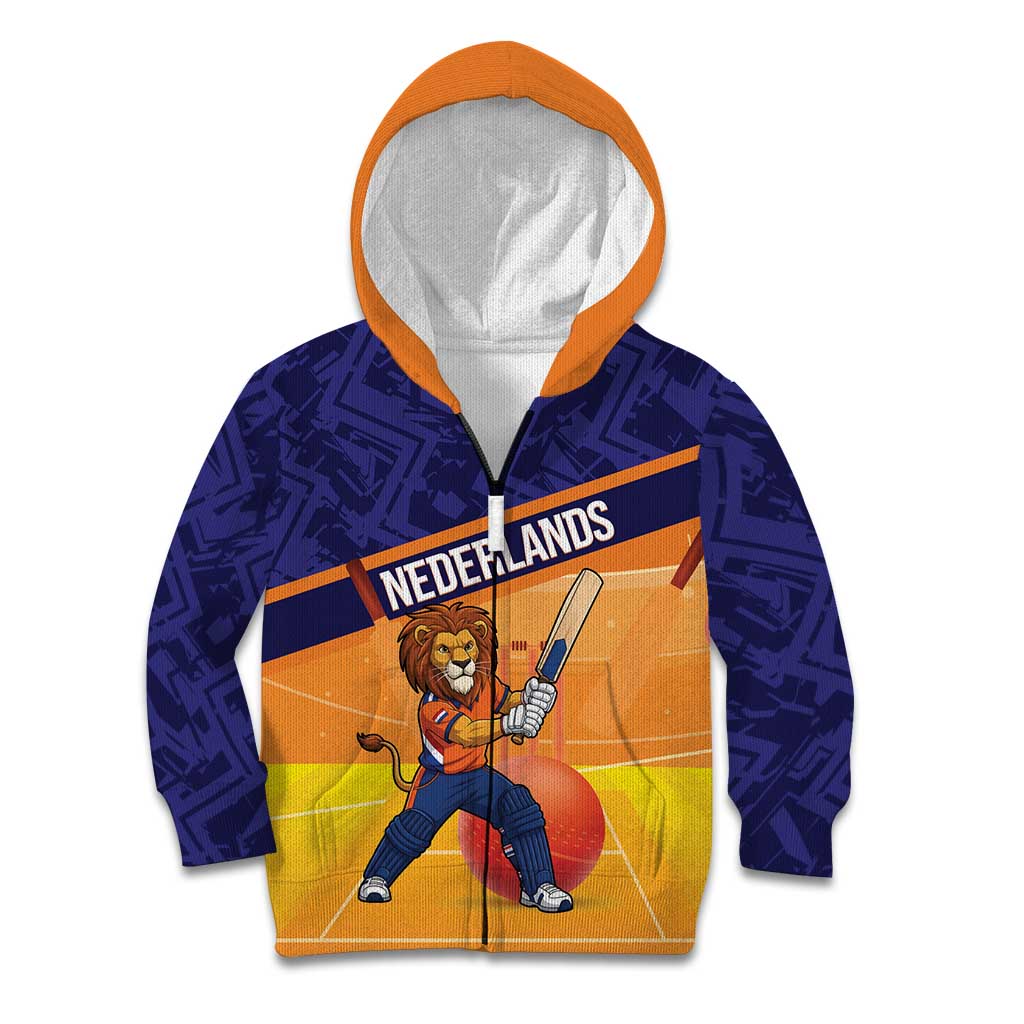 Custom Netherlands Cricket Kid Hoodie Go Flying Dutchmen Lion Mascot - Wonder Print Shop