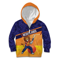 Custom Netherlands Cricket Kid Hoodie Go Flying Dutchmen Lion Mascot - Wonder Print Shop