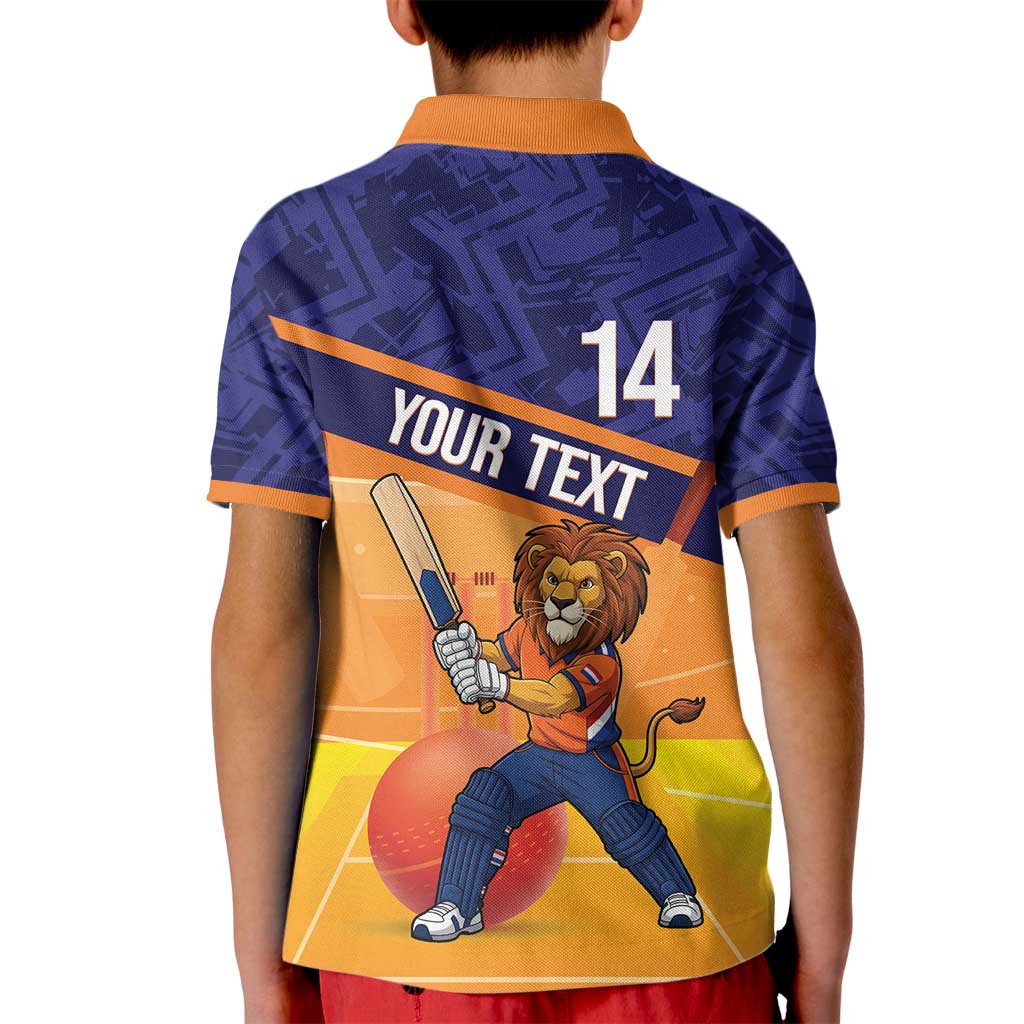 Custom Netherlands Cricket Kid Polo Shirt Go Flying Dutchmen Lion Mascot - Wonder Print Shop