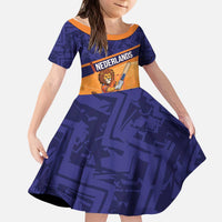 Custom Netherlands Cricket Kid Short Sleeve Dress Go Flying Dutchmen Lion Mascot - Wonder Print Shop