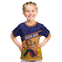 Custom Netherlands Cricket Kid T Shirt Go Flying Dutchmen Lion Mascot - Wonder Print Shop