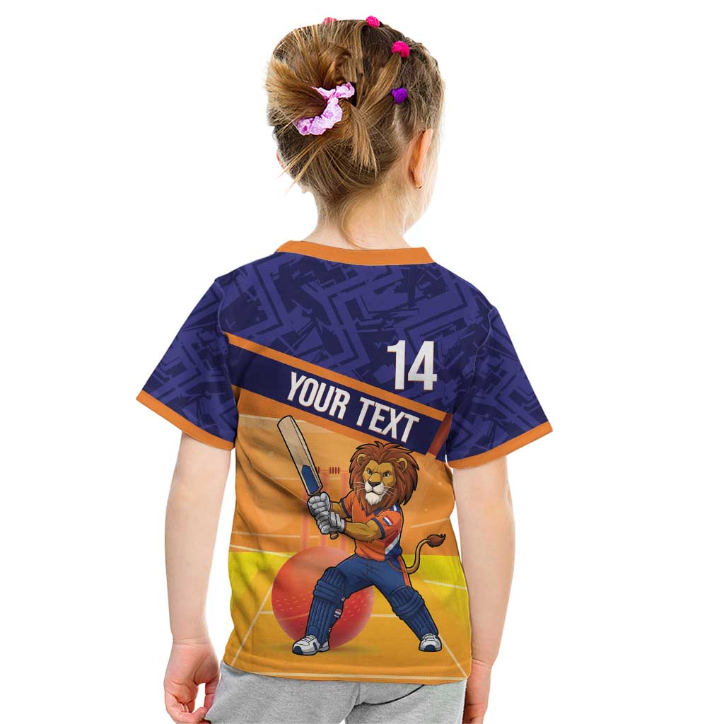 Custom Netherlands Cricket Kid T Shirt Go Flying Dutchmen Lion Mascot - Wonder Print Shop