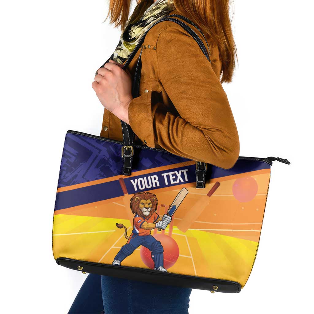 Custom Netherlands Cricket Leather Tote Bag Go Flying Dutchmen Lion Mascot - Wonder Print Shop