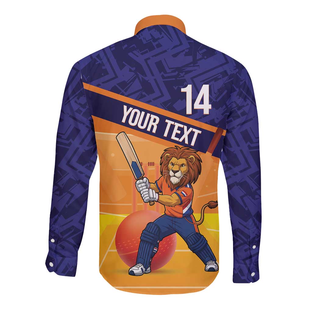 Custom Netherlands Cricket Long Sleeve Button Shirt Go Flying Dutchmen Lion Mascot - Wonder Print Shop