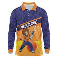 Custom Netherlands Cricket Long Sleeve Polo Shirt Go Flying Dutchmen Lion Mascot - Wonder Print Shop