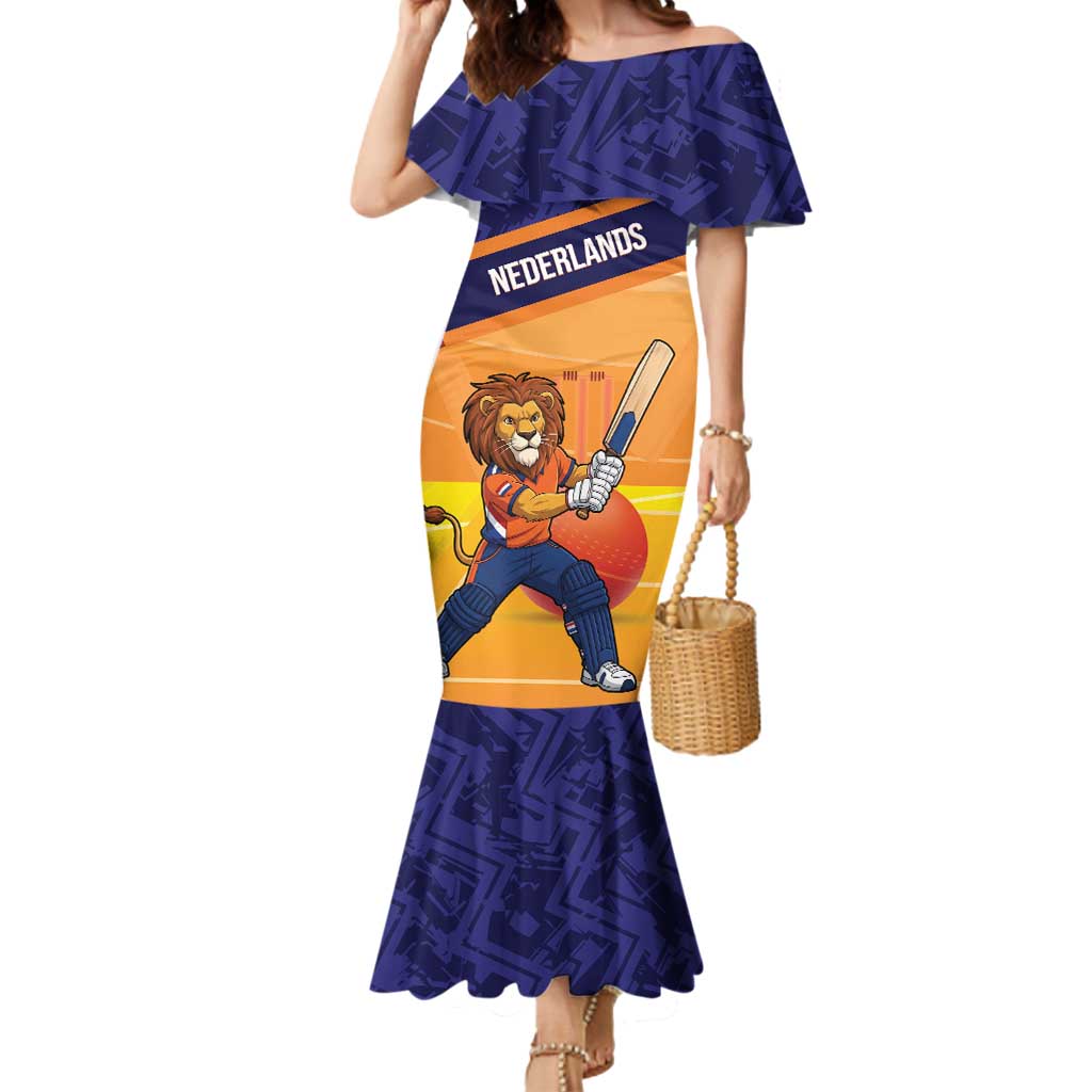 Custom Netherlands Cricket Mermaid Dress Go Flying Dutchmen Lion Mascot - Wonder Print Shop