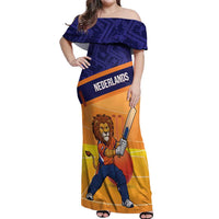 Custom Netherlands Cricket Off Shoulder Maxi Dress Go Flying Dutchmen Lion Mascot - Wonder Print Shop