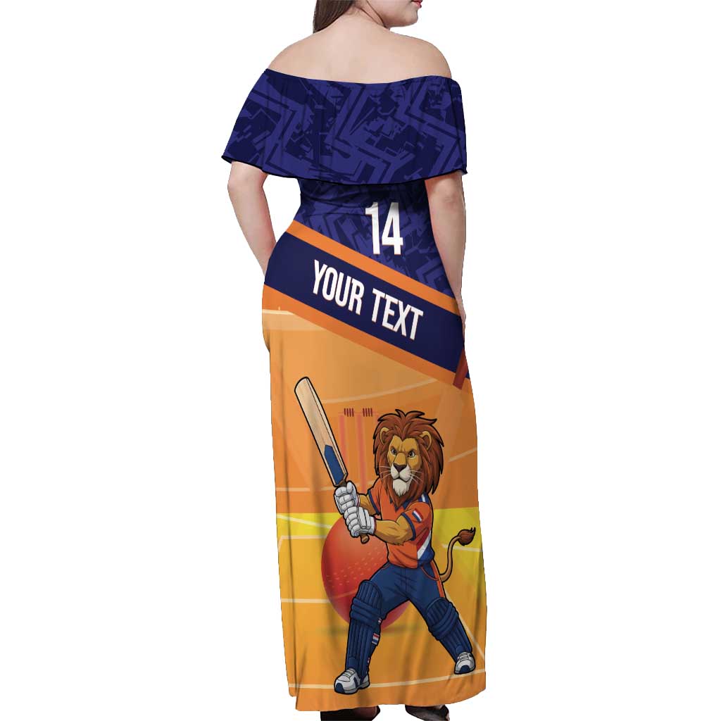 Custom Netherlands Cricket Off Shoulder Maxi Dress Go Flying Dutchmen Lion Mascot - Wonder Print Shop