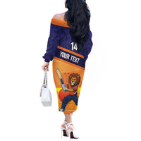 Custom Netherlands Cricket Off The Shoulder Long Sleeve Dress Go Flying Dutchmen Lion Mascot - Wonder Print Shop