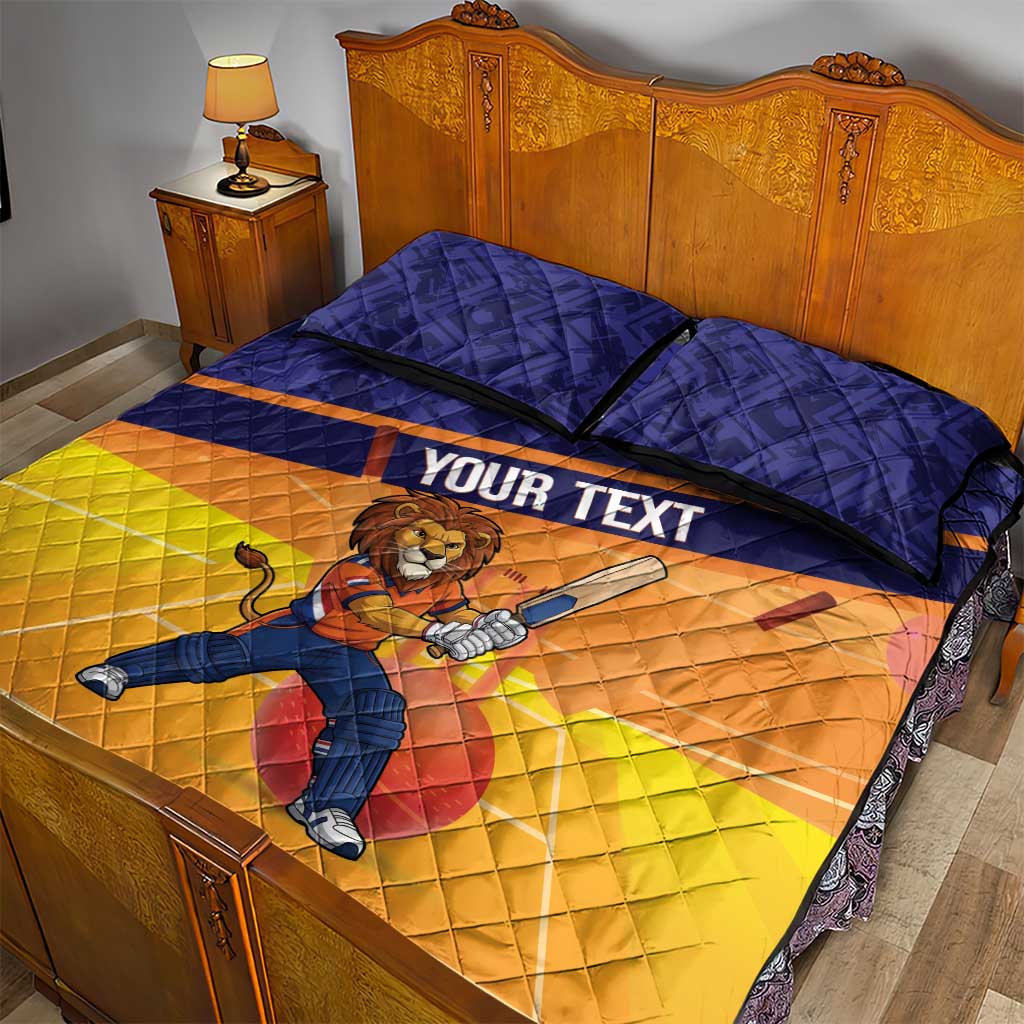 Custom Netherlands Cricket Quilt Bed Set Go Flying Dutchmen Lion Mascot - Wonder Print Shop