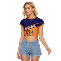 Custom Netherlands Cricket Raglan Cropped T Shirt Go Flying Dutchmen Lion Mascot - Wonder Print Shop