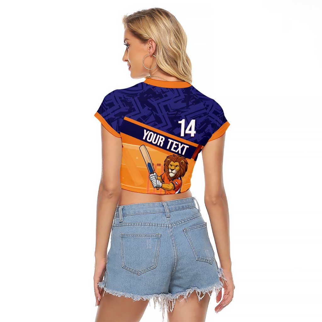 Custom Netherlands Cricket Raglan Cropped T Shirt Go Flying Dutchmen Lion Mascot - Wonder Print Shop
