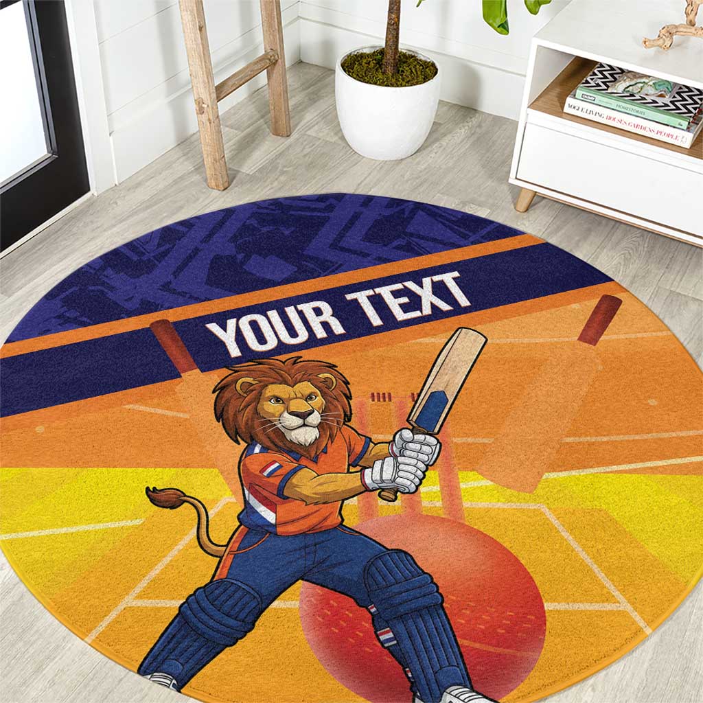 Custom Netherlands Cricket Round Carpet Go Flying Dutchmen Lion Mascot - Wonder Print Shop