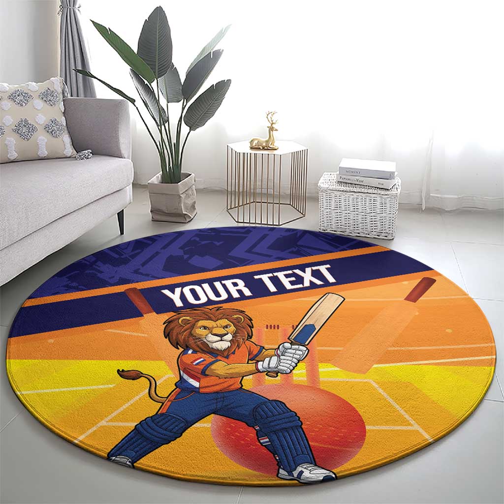 Custom Netherlands Cricket Round Carpet Go Flying Dutchmen Lion Mascot - Wonder Print Shop