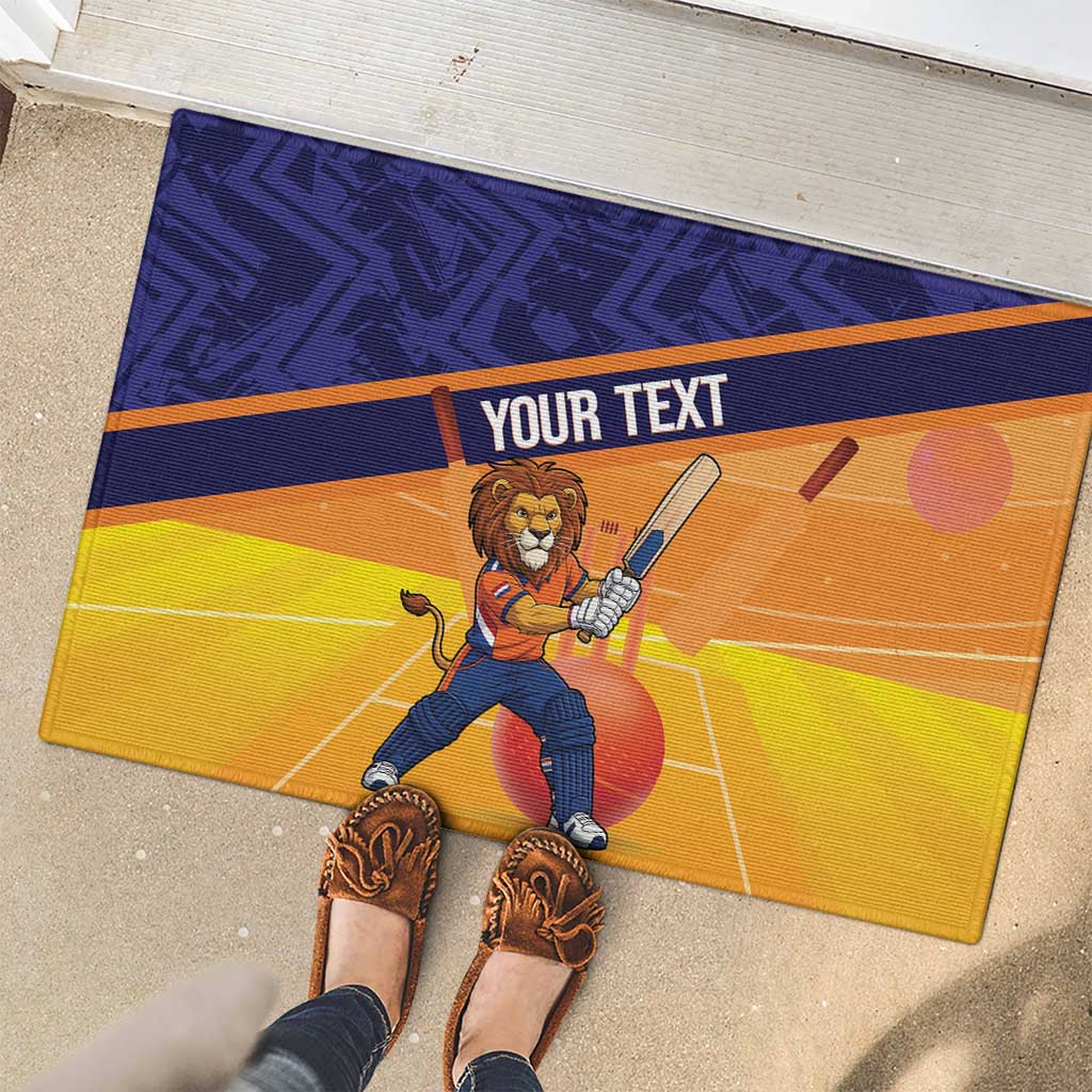 Custom Netherlands Cricket Rubber Doormat Go Flying Dutchmen Lion Mascot - Wonder Print Shop