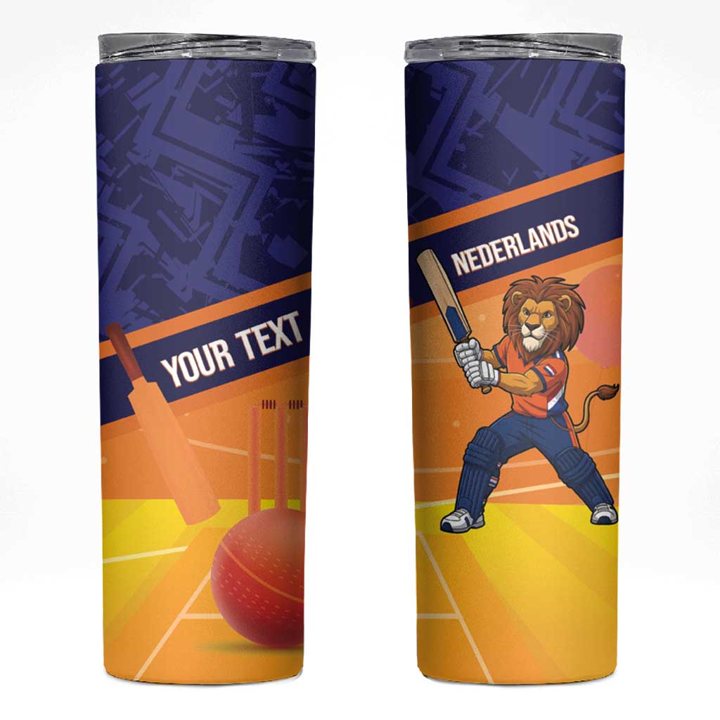 Custom Netherlands Cricket Skinny Tumbler Go Flying Dutchmen Lion Mascot - Wonder Print Shop