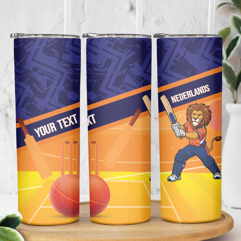 Custom Netherlands Cricket Skinny Tumbler Go Flying Dutchmen Lion Mascot - Wonder Print Shop