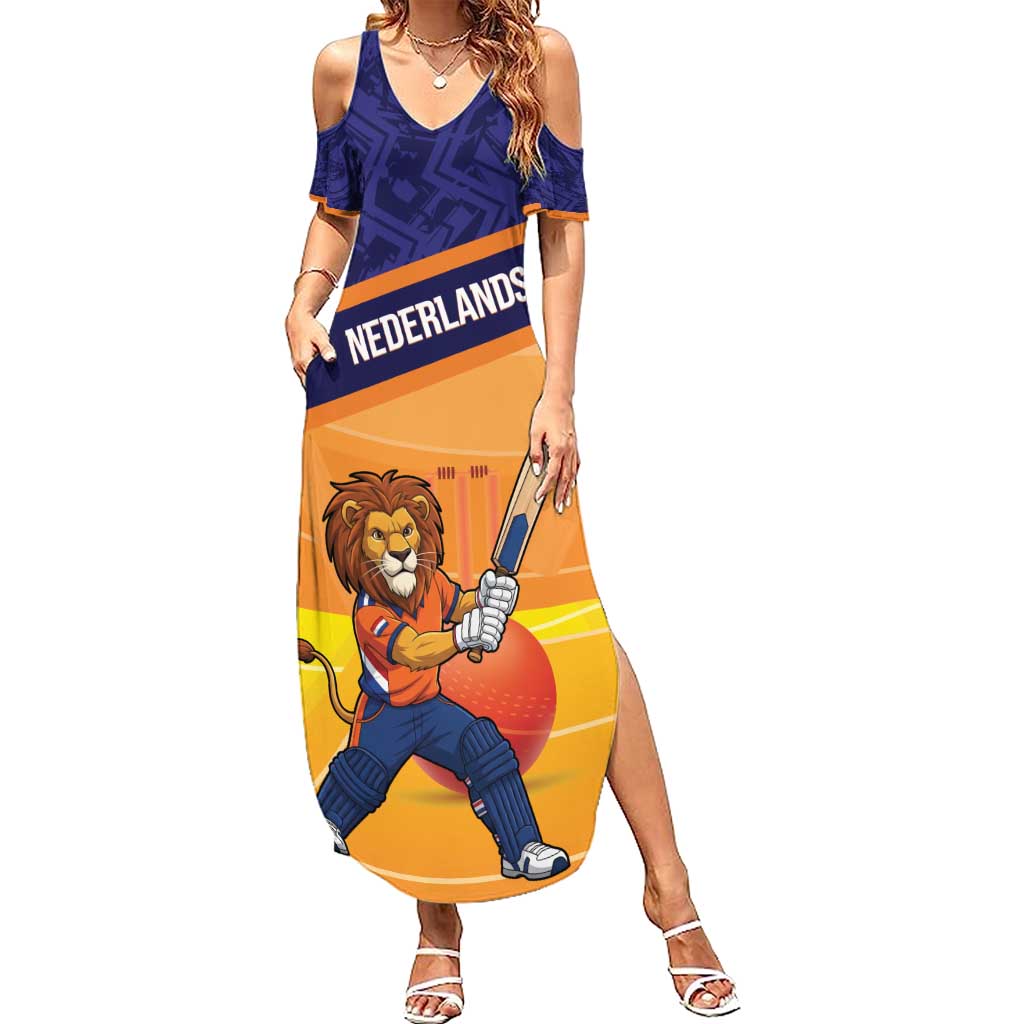Custom Netherlands Cricket Summer Maxi Dress Go Flying Dutchmen Lion Mascot - Wonder Print Shop