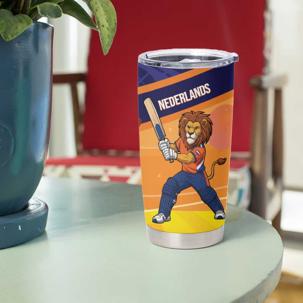 Custom Netherlands Cricket Tumbler Cup Go Flying Dutchmen Lion Mascot - Wonder Print Shop