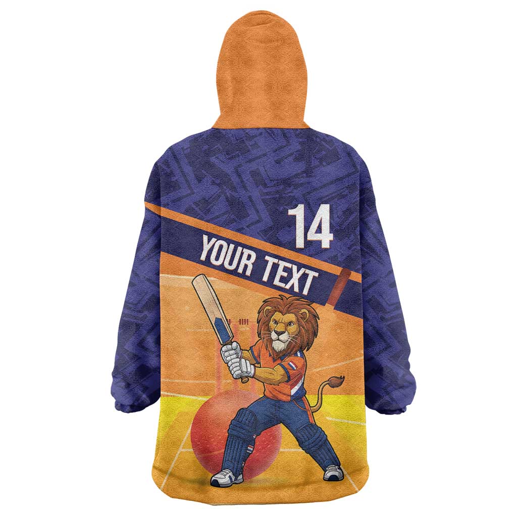 Custom Netherlands Cricket Wearable Blanket Hoodie Go Flying Dutchmen Lion Mascot - Wonder Print Shop
