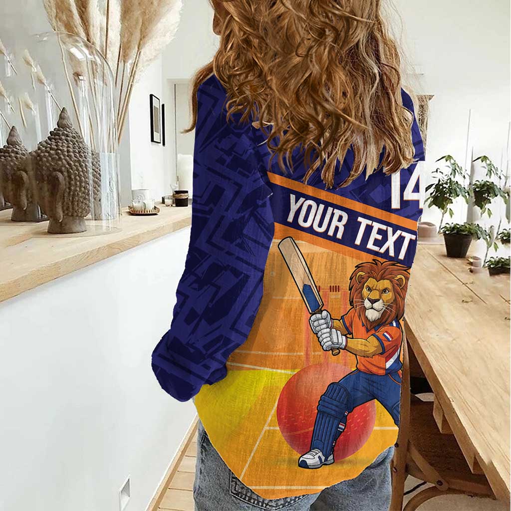 Custom Netherlands Cricket Women Casual Shirt Go Flying Dutchmen Lion Mascot - Wonder Print Shop