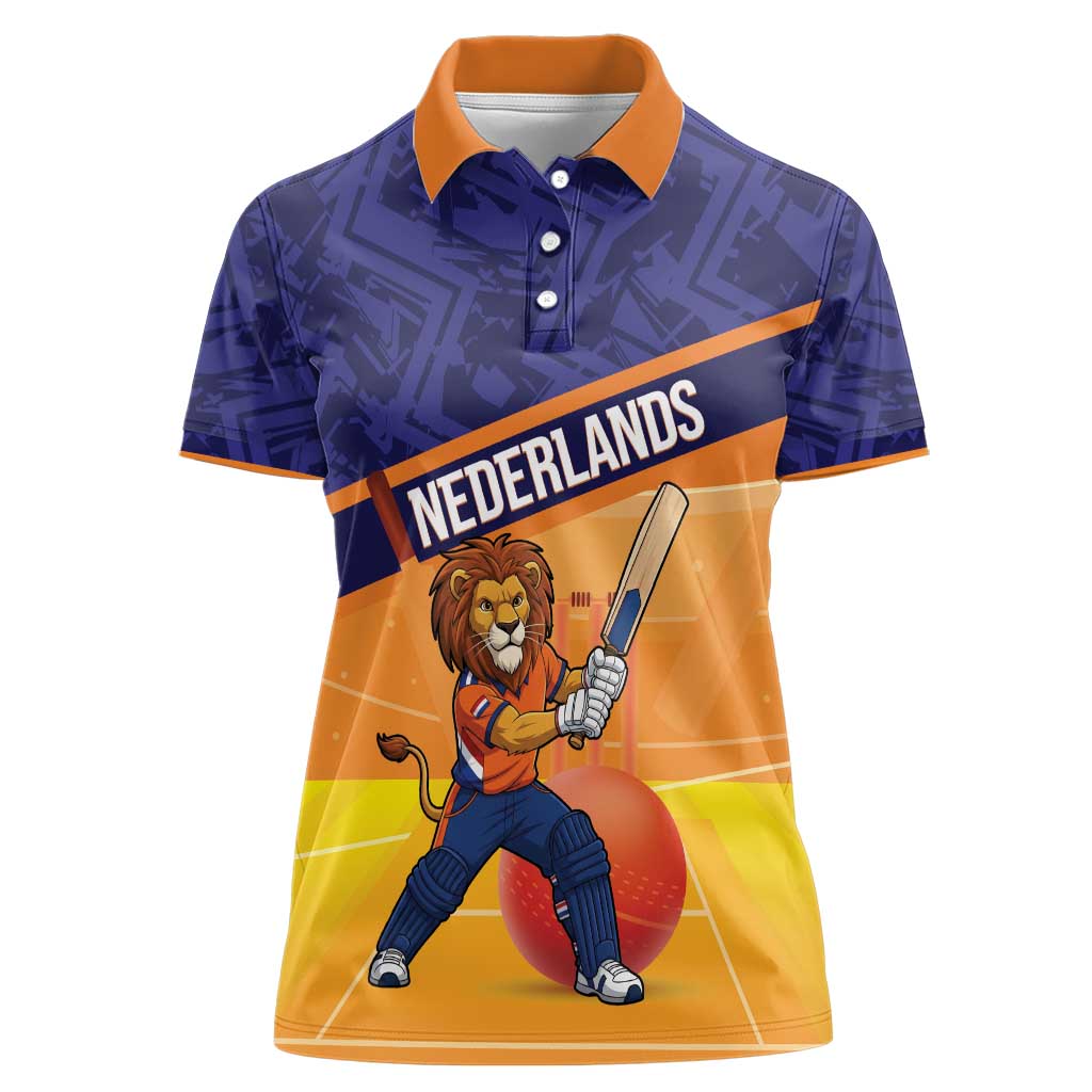 Custom Netherlands Cricket Women Polo Shirt Go Flying Dutchmen Lion Mascot - Wonder Print Shop