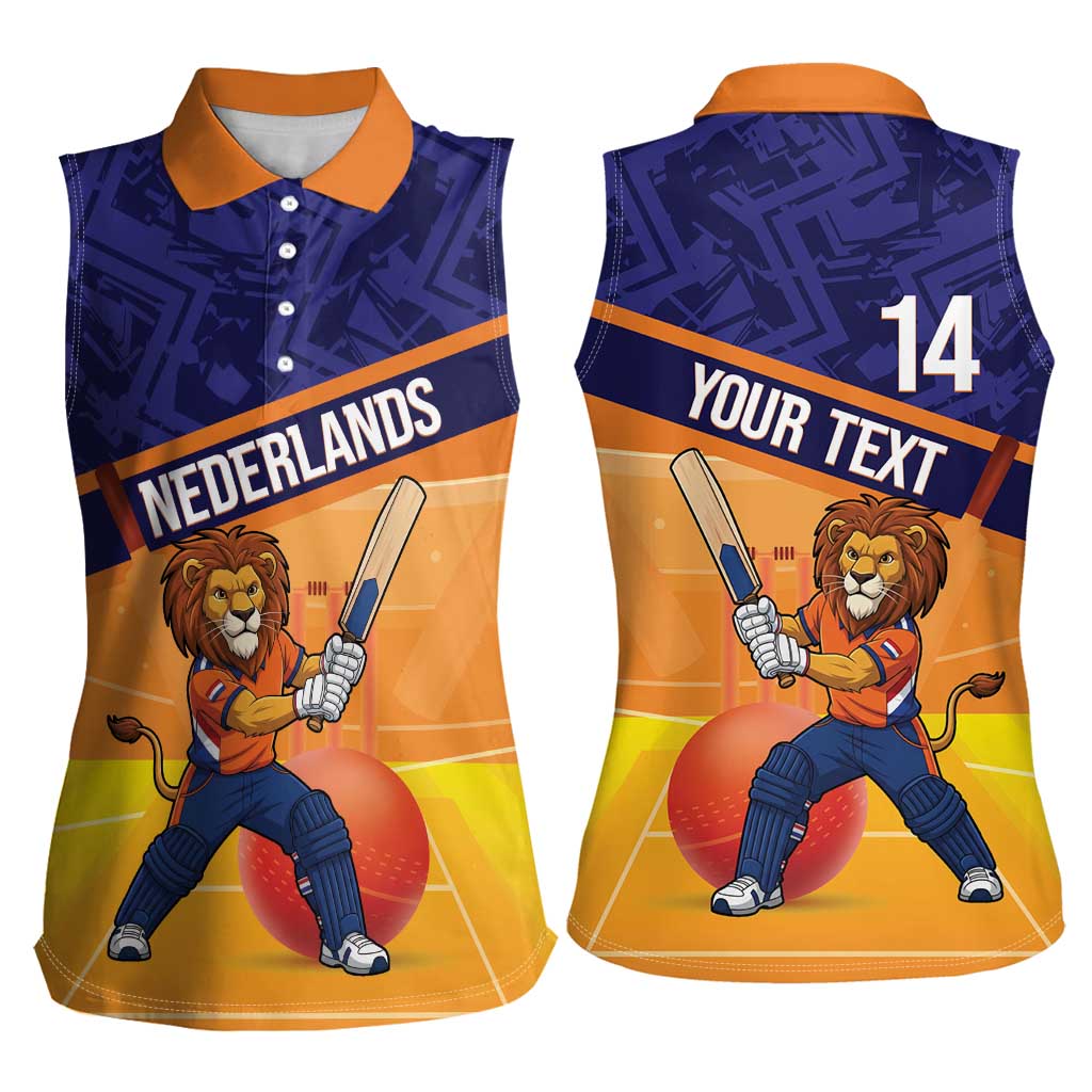 Custom Netherlands Cricket Women Sleeveless Polo Shirt Go Flying Dutchmen Lion Mascot - Wonder Print Shop