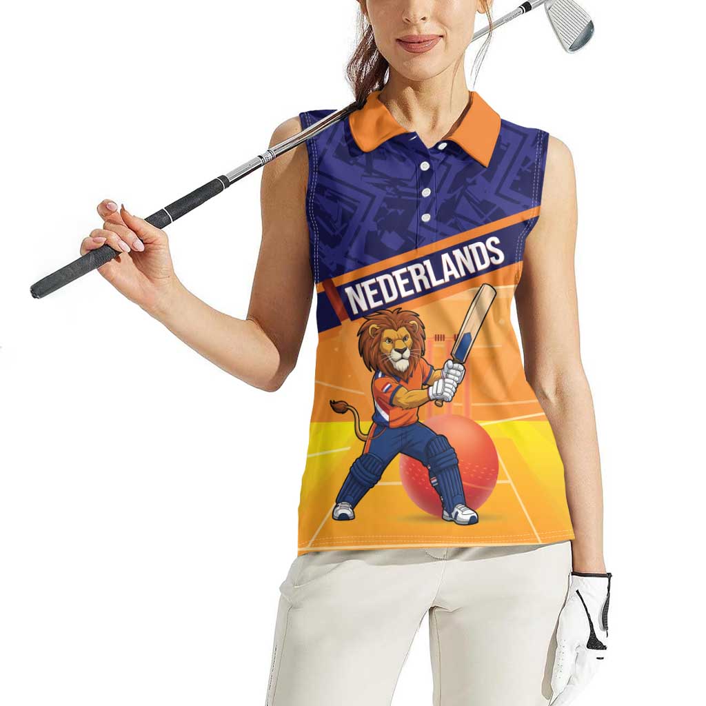 Custom Netherlands Cricket Women Sleeveless Polo Shirt Go Flying Dutchmen Lion Mascot - Wonder Print Shop