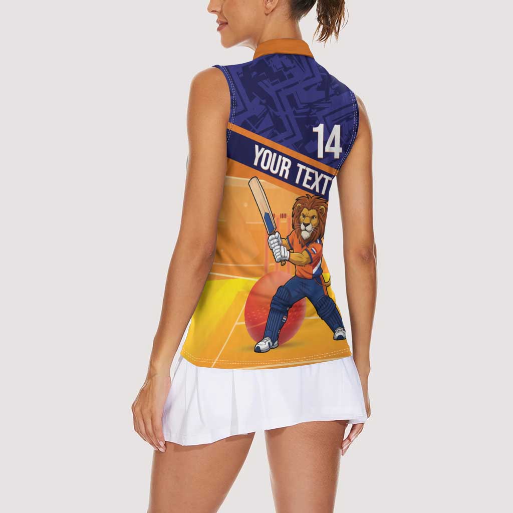 Custom Netherlands Cricket Women Sleeveless Polo Shirt Go Flying Dutchmen Lion Mascot - Wonder Print Shop