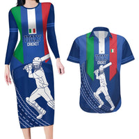Custom Italy Cricket Couples Matching Long Sleeve Bodycon Dress and Hawaiian Shirt Go Gli Azzurri - Wonder Print Shop
