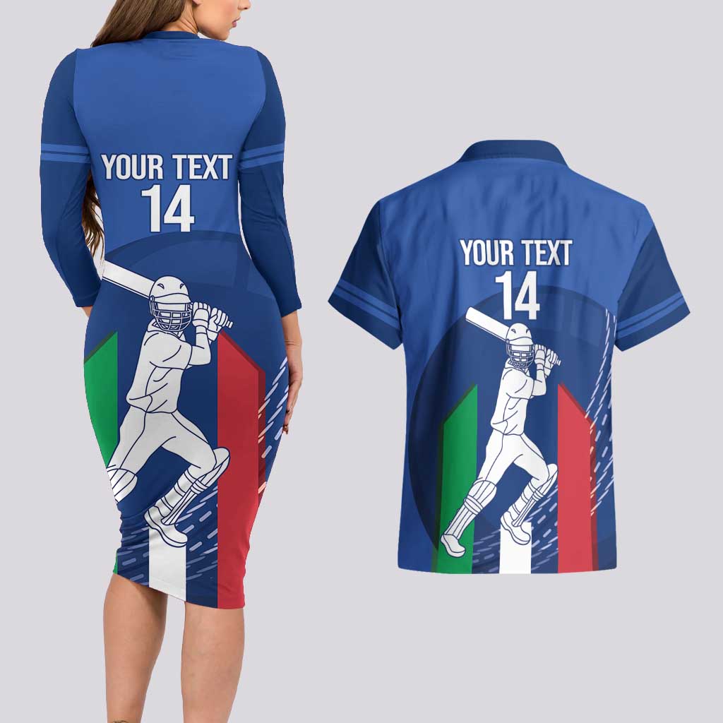 Custom Italy Cricket Couples Matching Long Sleeve Bodycon Dress and Hawaiian Shirt Go Gli Azzurri - Wonder Print Shop