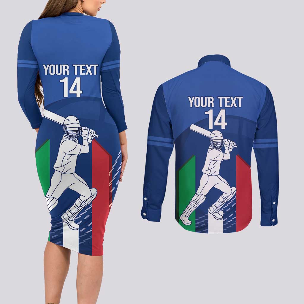 Custom Italy Cricket Couples Matching Long Sleeve Bodycon Dress and Long Sleeve Button Shirt Go Gli Azzurri - Wonder Print Shop