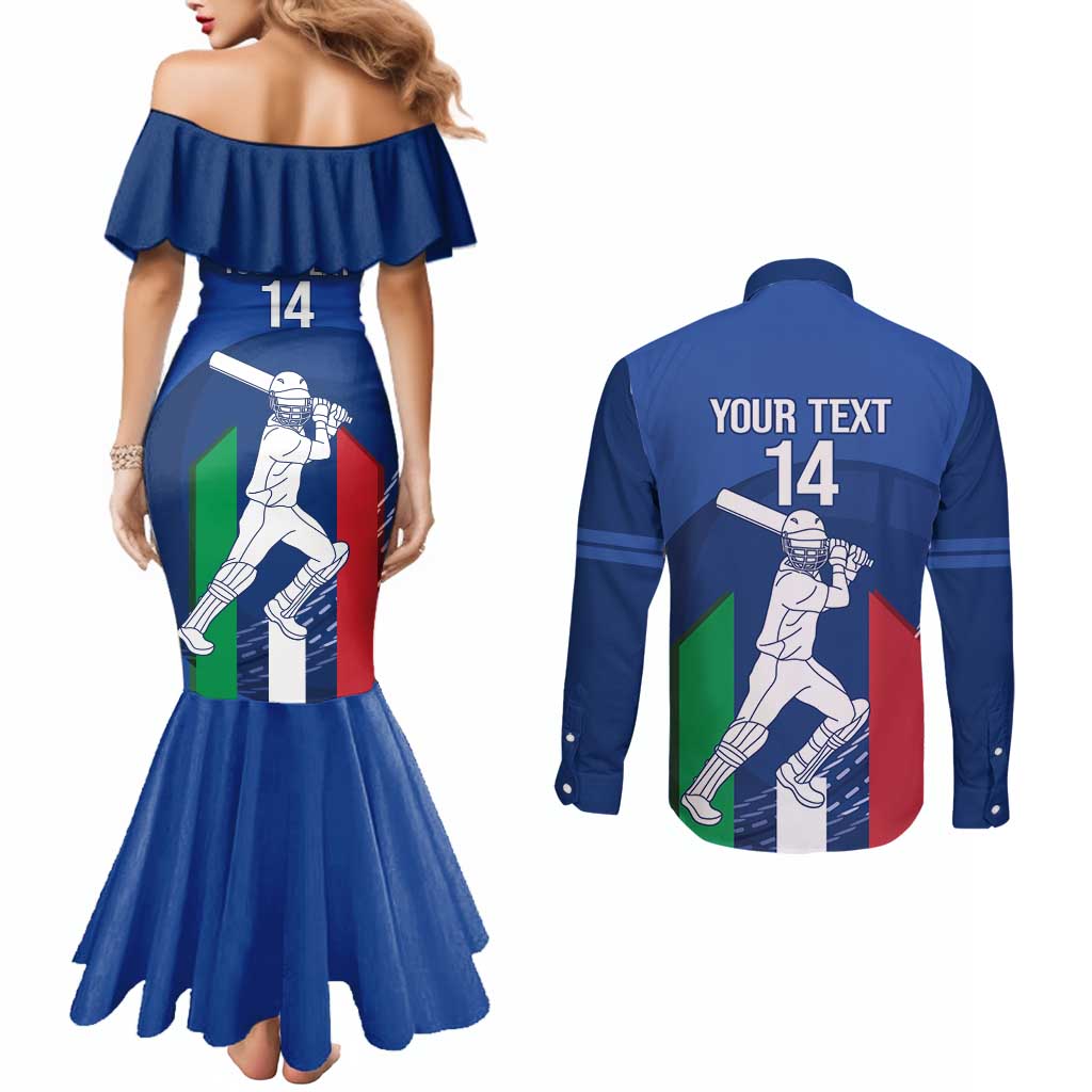 Custom Italy Cricket Couples Matching Mermaid Dress and Long Sleeve Button Shirt Go Gli Azzurri - Wonder Print Shop