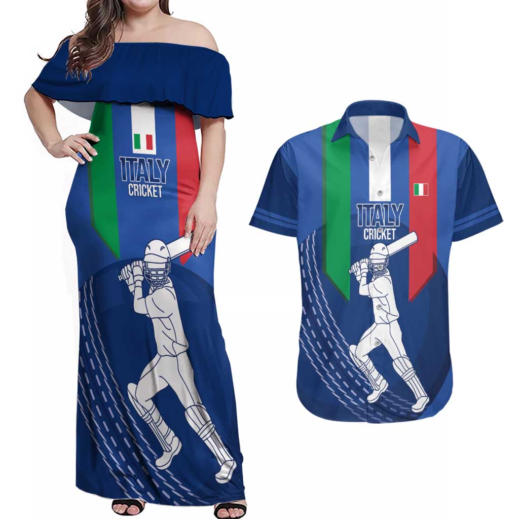 Custom Italy Cricket Couples Matching Off Shoulder Maxi Dress and Hawaiian Shirt Go Gli Azzurri - Wonder Print Shop