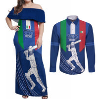Custom Italy Cricket Couples Matching Off Shoulder Maxi Dress and Long Sleeve Button Shirt Go Gli Azzurri - Wonder Print Shop