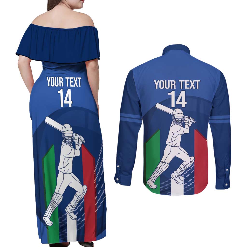 Custom Italy Cricket Couples Matching Off Shoulder Maxi Dress and Long Sleeve Button Shirt Go Gli Azzurri - Wonder Print Shop