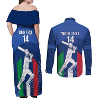 Custom Italy Cricket Couples Matching Off Shoulder Maxi Dress and Long Sleeve Button Shirt Go Gli Azzurri - Wonder Print Shop