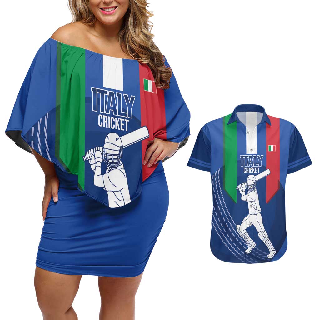 Custom Italy Cricket Couples Matching Off Shoulder Short Dress and Hawaiian Shirt Go Gli Azzurri - Wonder Print Shop