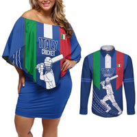 Custom Italy Cricket Couples Matching Off Shoulder Short Dress and Long Sleeve Button Shirt Go Gli Azzurri - Wonder Print Shop
