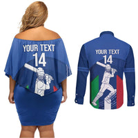 Custom Italy Cricket Couples Matching Off Shoulder Short Dress and Long Sleeve Button Shirt Go Gli Azzurri - Wonder Print Shop