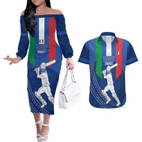 Custom Italy Cricket Couples Matching Off The Shoulder Long Sleeve Dress and Hawaiian Shirt Go Gli Azzurri - Wonder Print Shop