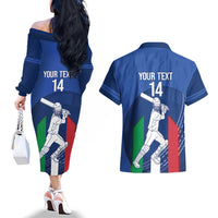 Custom Italy Cricket Couples Matching Off The Shoulder Long Sleeve Dress and Hawaiian Shirt Go Gli Azzurri - Wonder Print Shop