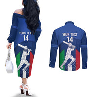 Custom Italy Cricket Couples Matching Off The Shoulder Long Sleeve Dress and Long Sleeve Button Shirt Go Gli Azzurri - Wonder Print Shop