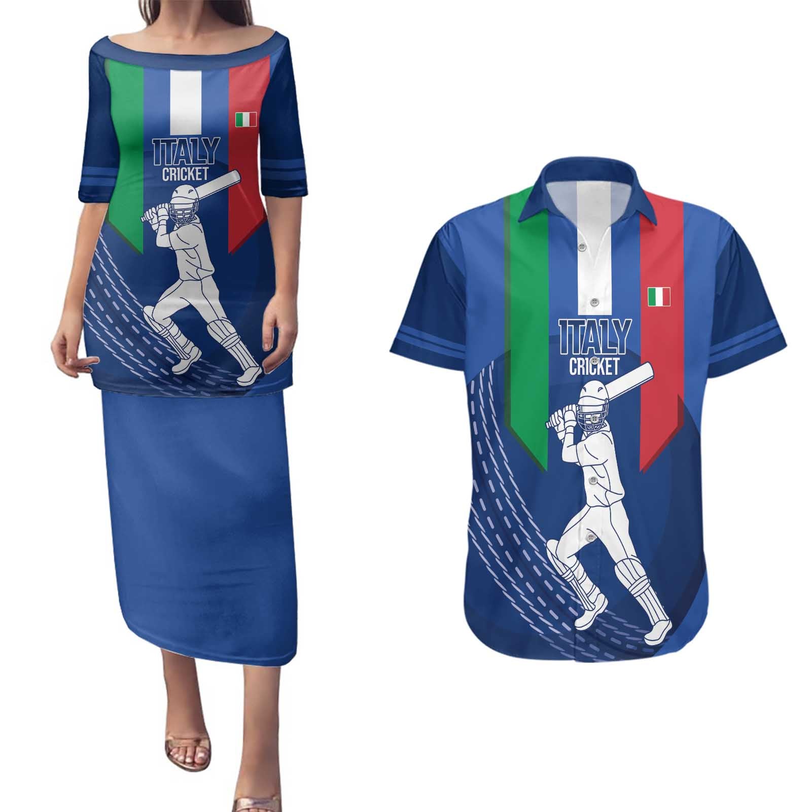 Custom Italy Cricket Couples Matching Puletasi and Hawaiian Shirt Go Gli Azzurri - Wonder Print Shop