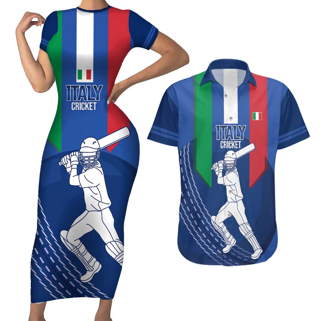 Custom Italy Cricket Couples Matching Short Sleeve Bodycon Dress and Hawaiian Shirt Go Gli Azzurri - Wonder Print Shop