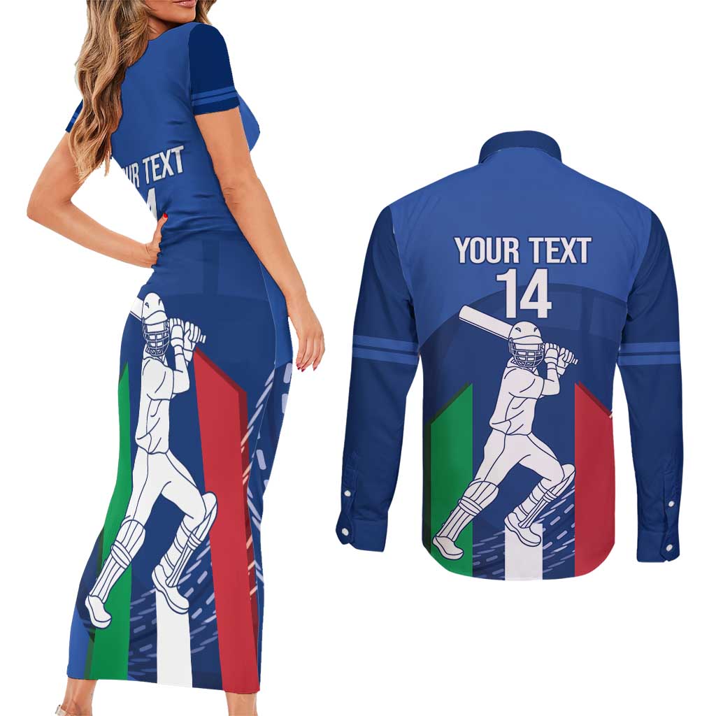 Custom Italy Cricket Couples Matching Short Sleeve Bodycon Dress and Long Sleeve Button Shirt Go Gli Azzurri - Wonder Print Shop